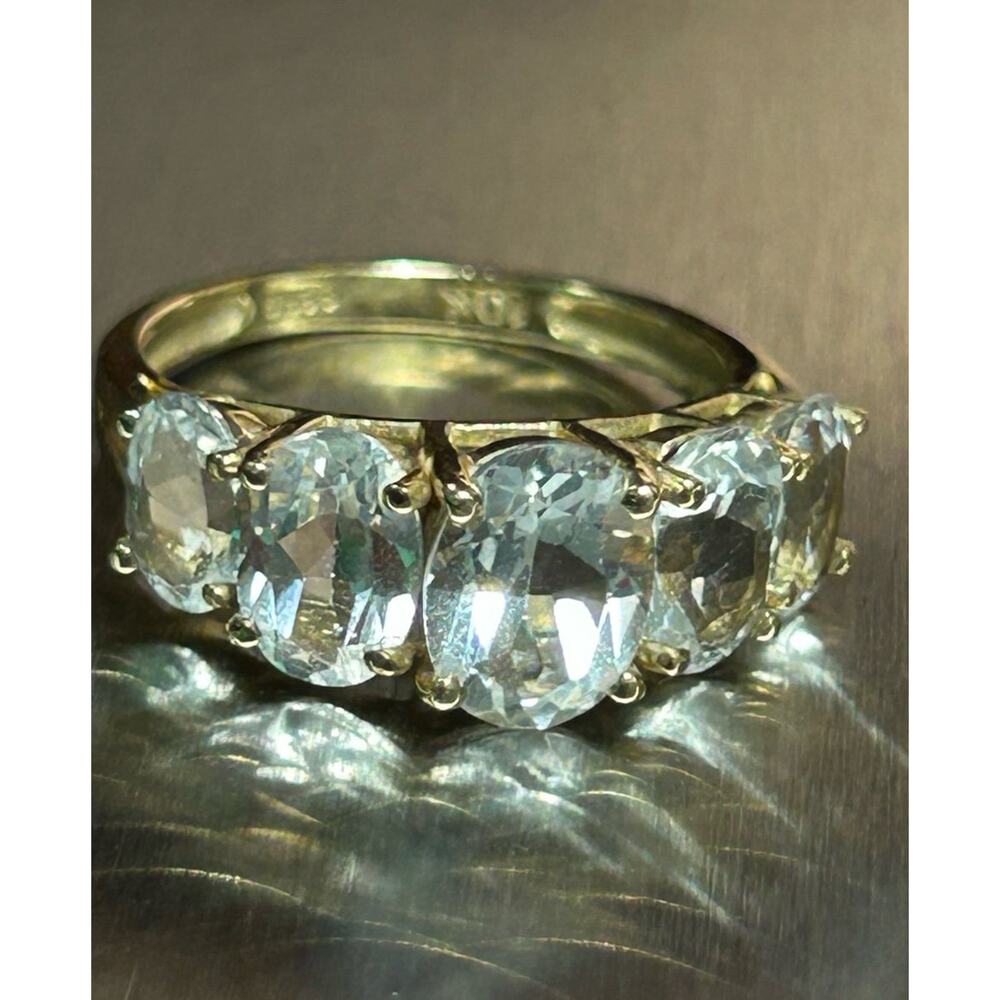 10k solid yellow gold 5 faced white topaz gemstone cuter ring size6 fine jewelry